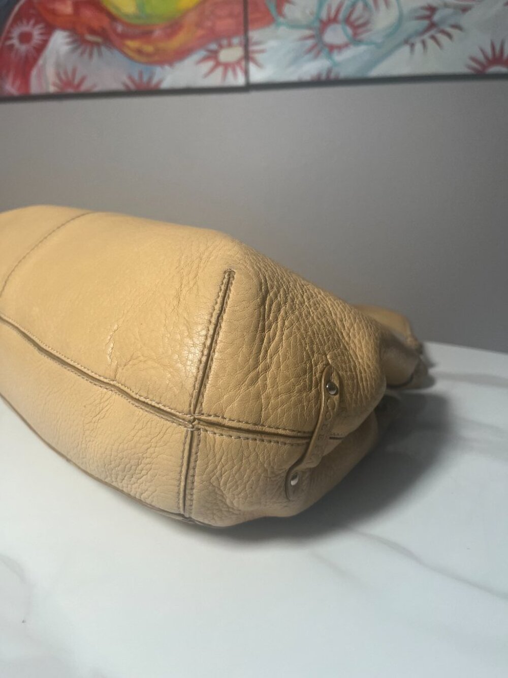 Cole Haan Village SP06 Beige Pebbled Leather Hobo Shoulder Bag Y2K - Picture 9 of 16